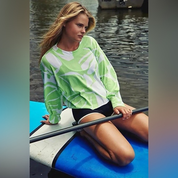 Free People Tops - Free People - NWT Full Bloom Bright Neon Crewneck Long Sleeve Blouse Size Small